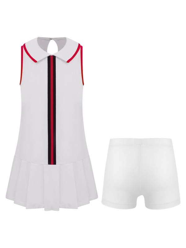 Kids Girls 2pcs Sleeveless Pleated Dress with Shorts Tennis Golf Set thumb