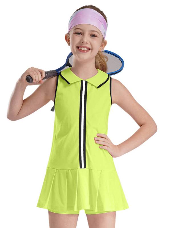 Kids Girls 2pcs Sleeveless Pleated Dress with Shorts Tennis Golf Set thumb