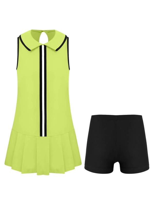 Kids Girls 2pcs Sleeveless Pleated Dress with Shorts Tennis Golf Set thumb