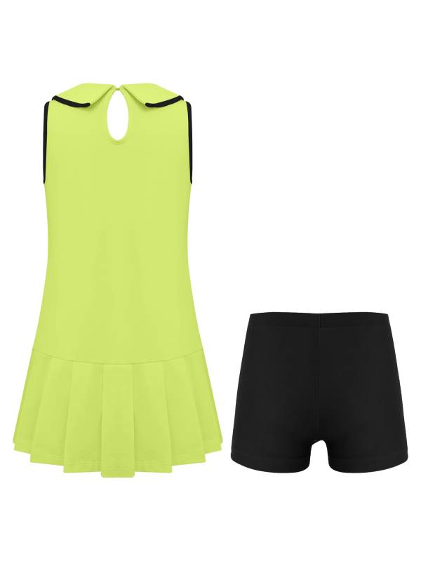 Kids Girls 2pcs Sleeveless Pleated Dress with Shorts Tennis Golf Set thumb