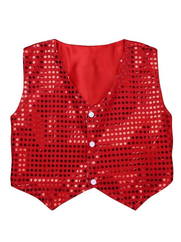 Women Glitter Sequins Vest Button Up Waistcoat for Jazz Dance thumb