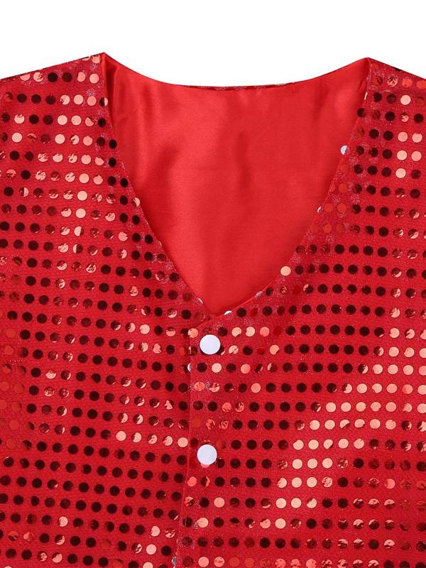 Women Glitter Sequins Vest Button Up Waistcoat for Jazz Dance thumb