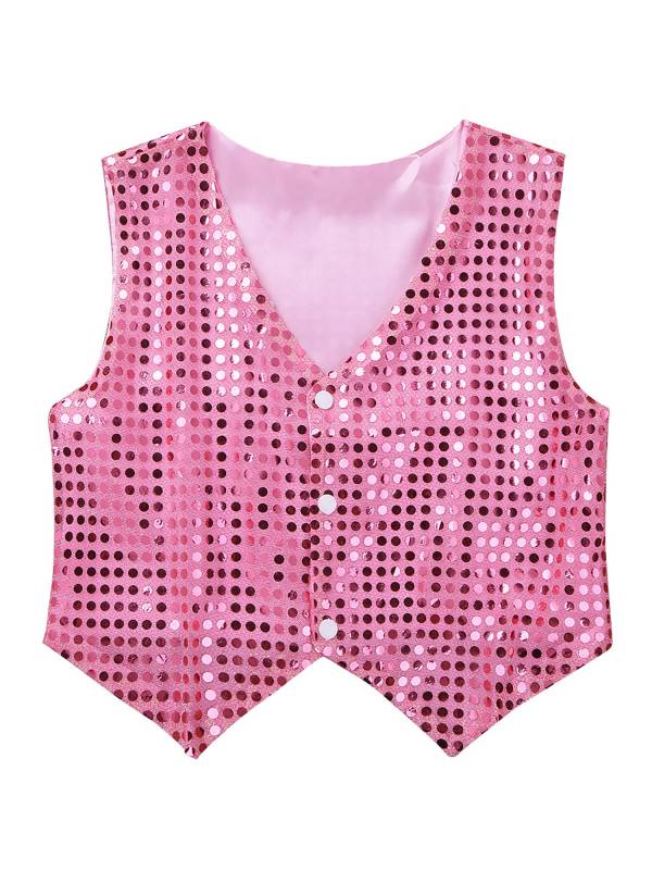Women Glitter Sequins Vest Button Up Waistcoat for Jazz Dance thumb