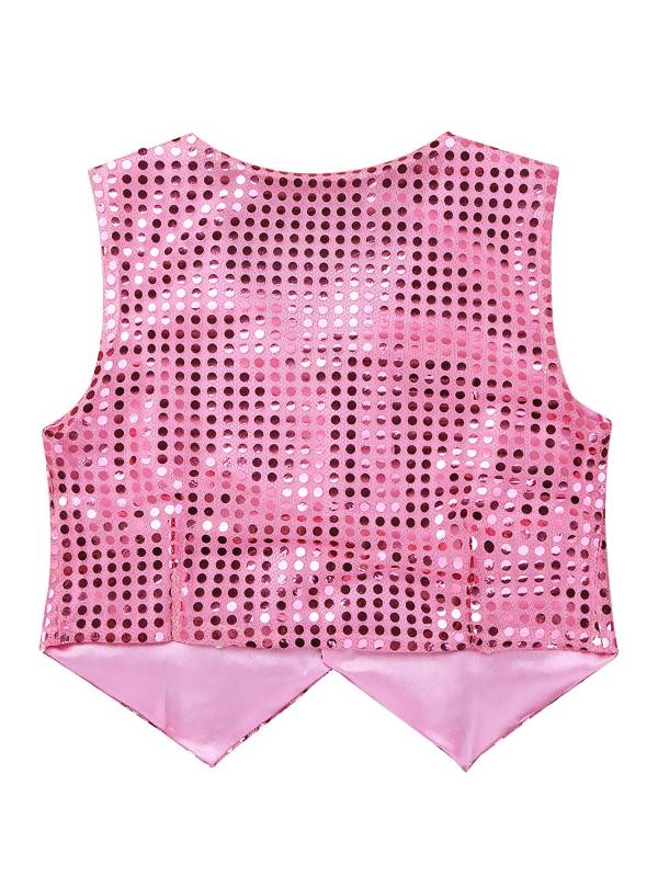 Women Glitter Sequins Vest Button Up Waistcoat for Jazz Dance thumb
