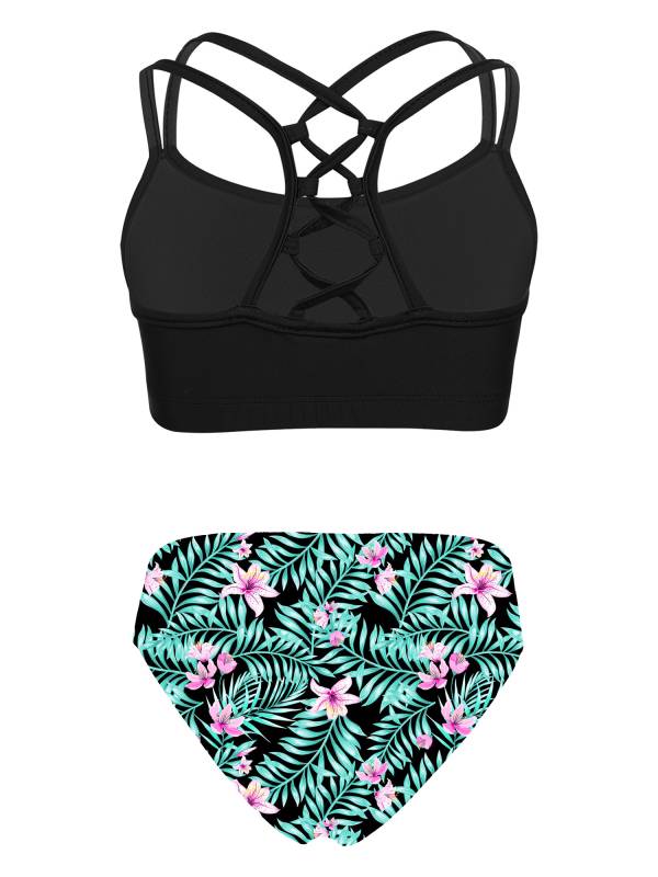 Kids Girls Two Pieces Sleeveless Strappy Tankini Swimsuit Sets thumb