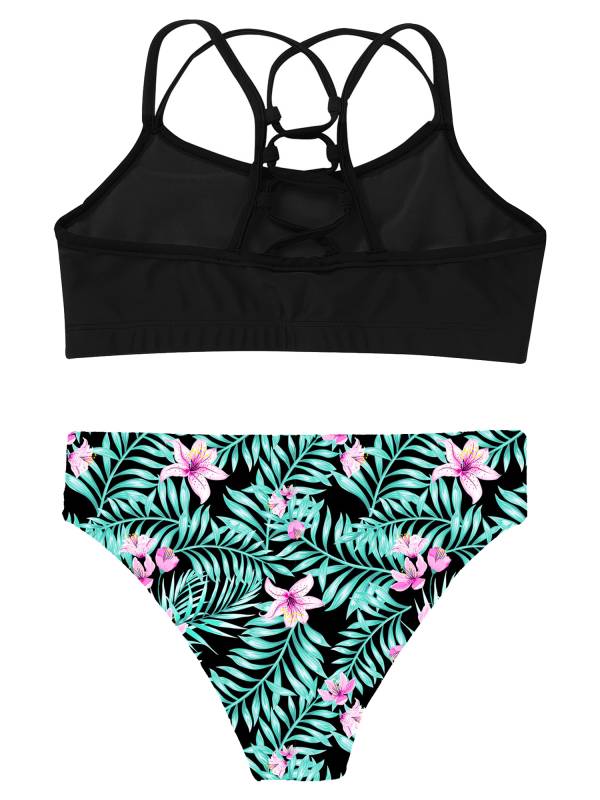 Kids Girls Two Pieces Sleeveless Strappy Tankini Swimsuit Sets thumb