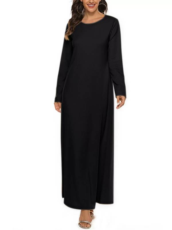 Women Solid Islamic Arabian Dress Long Sleeve Robes Loose Maxi Dress thumb