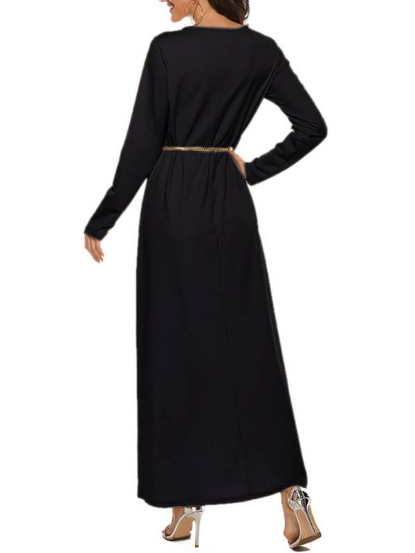 Women Solid Islamic Arabian Dress Long Sleeve Robes Loose Maxi Dress thumb