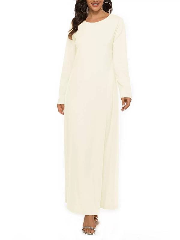 Women Solid Islamic Arabian Dress Long Sleeve Robes Loose Maxi Dress thumb