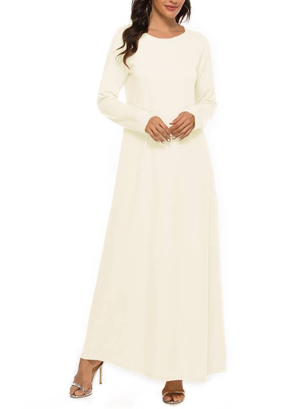 Women Solid Islamic Arabian Dress Long Sleeve Robes Loose Maxi Dress thumb