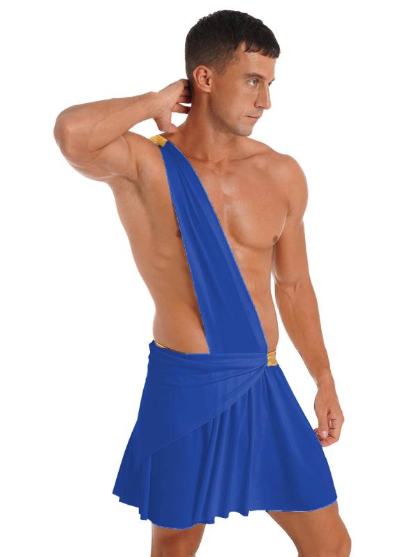 Men Halloween Skirt Cosplay Costume One Shoulder Strap Ruffle thumb