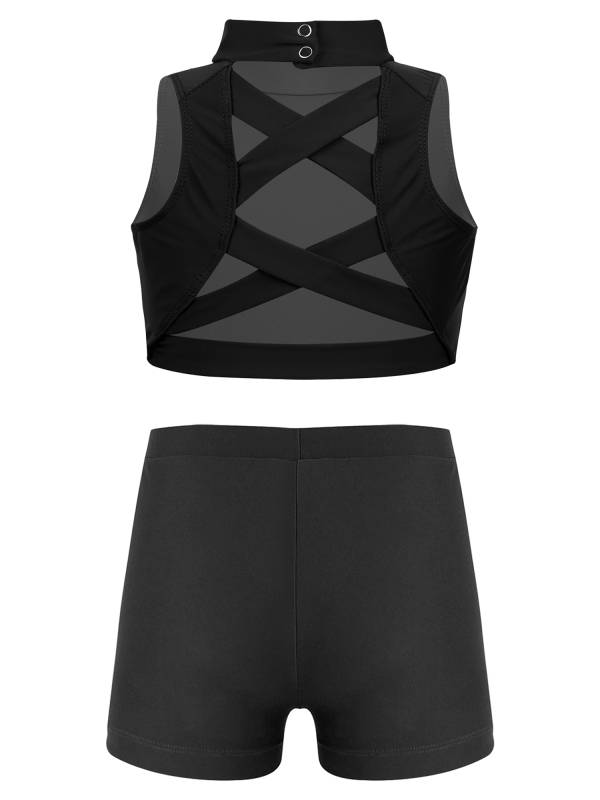Kids Girls 2pcs Sleeveless Criss Cross Back Crop Top Swimsuit Set thumb