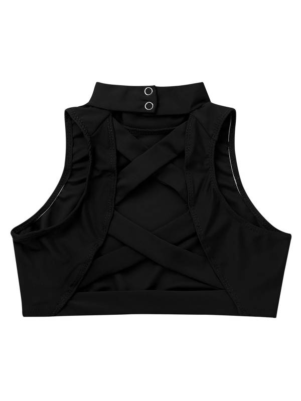 Kids Girls 2pcs Sleeveless Criss Cross Back Crop Top Swimsuit Set thumb