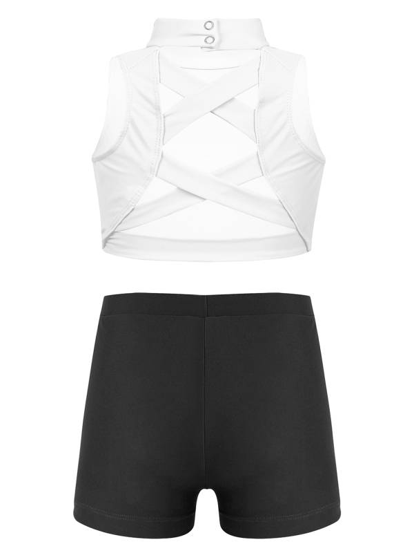 Kids Girls 2pcs Sleeveless Criss Cross Back Crop Top Swimsuit Set thumb