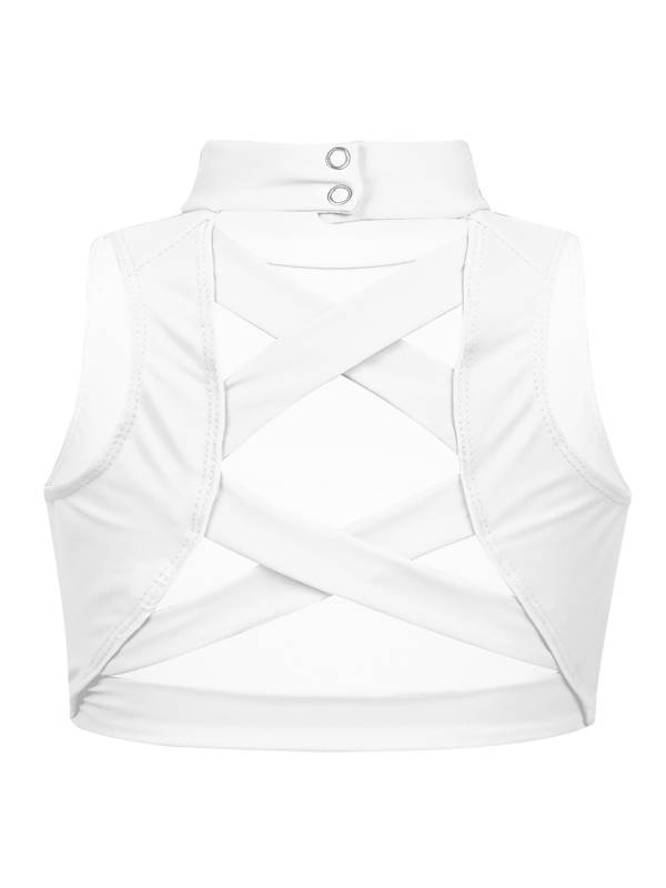 Kids Girls 2pcs Sleeveless Criss Cross Back Crop Top Swimsuit Set thumb