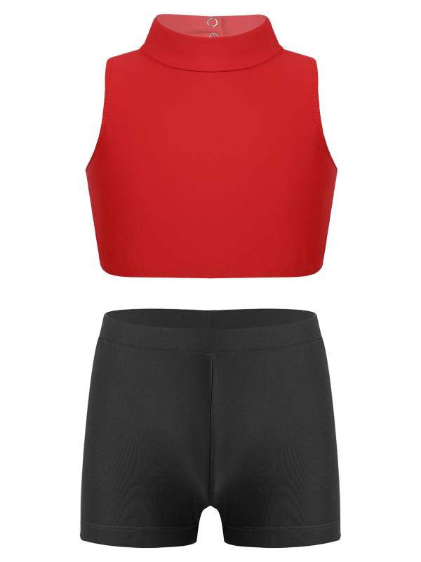 Kids Girls 2pcs Sleeveless Criss Cross Back Crop Top Swimsuit Set thumb