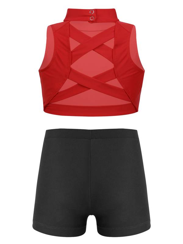 Kids Girls 2pcs Sleeveless Criss Cross Back Crop Top Swimsuit Set thumb