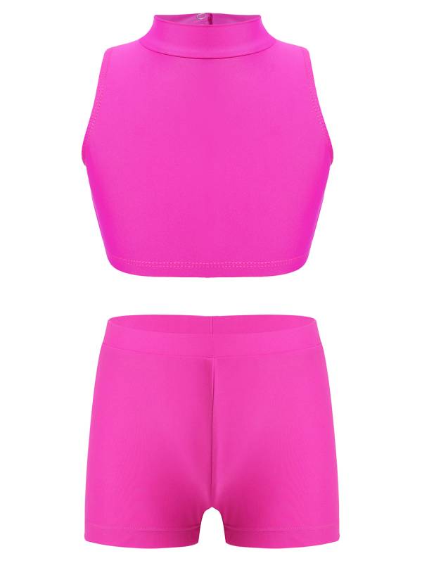 Kids Girls 2pcs Sleeveless Criss Cross Back Crop Top Swimsuit Set thumb