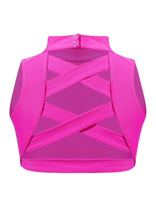 Kids Girls 2pcs Sleeveless Criss Cross Back Crop Top Swimsuit Set thumb