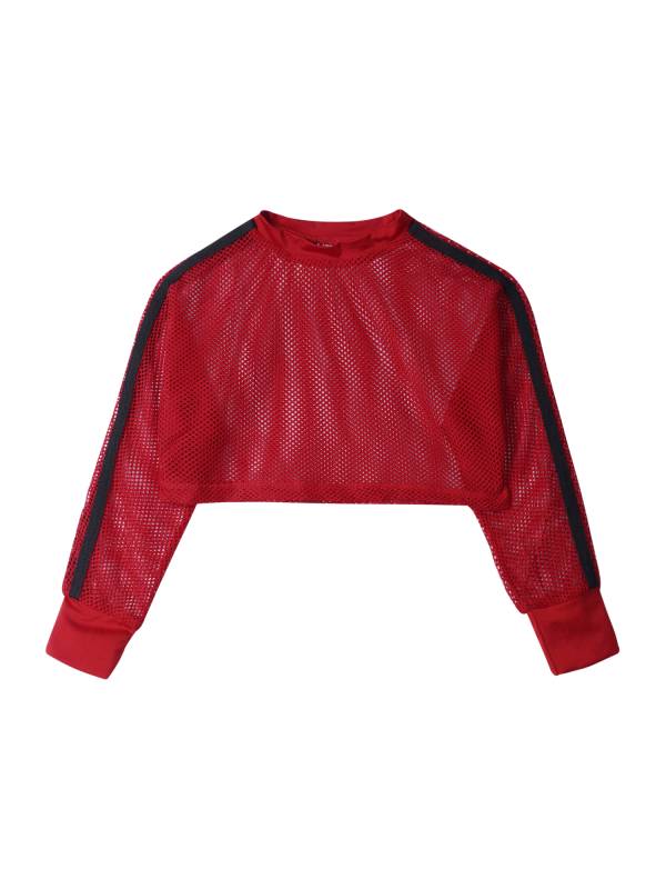 Kids Girls Long Sleeve Mesh Dance Crop Top thumb