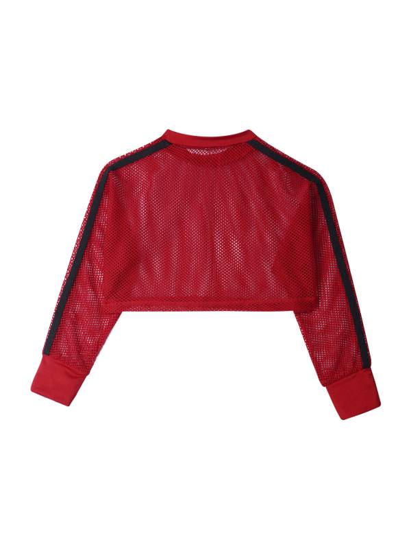 Kids Girls Long Sleeve Mesh Dance Crop Top thumb