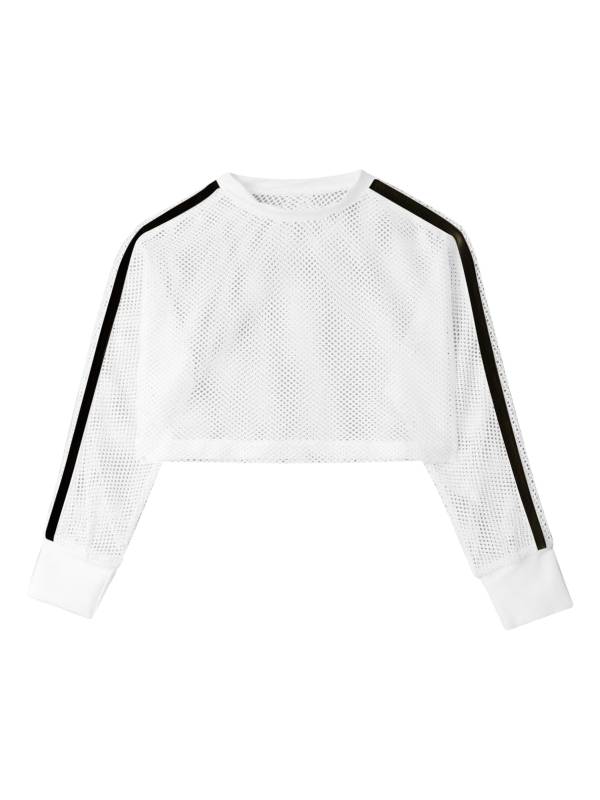 Kids Girls Long Sleeve Mesh Dance Crop Top thumb