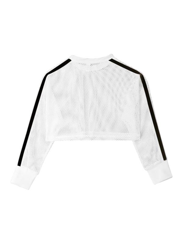 Kids Girls Long Sleeve Mesh Dance Crop Top thumb