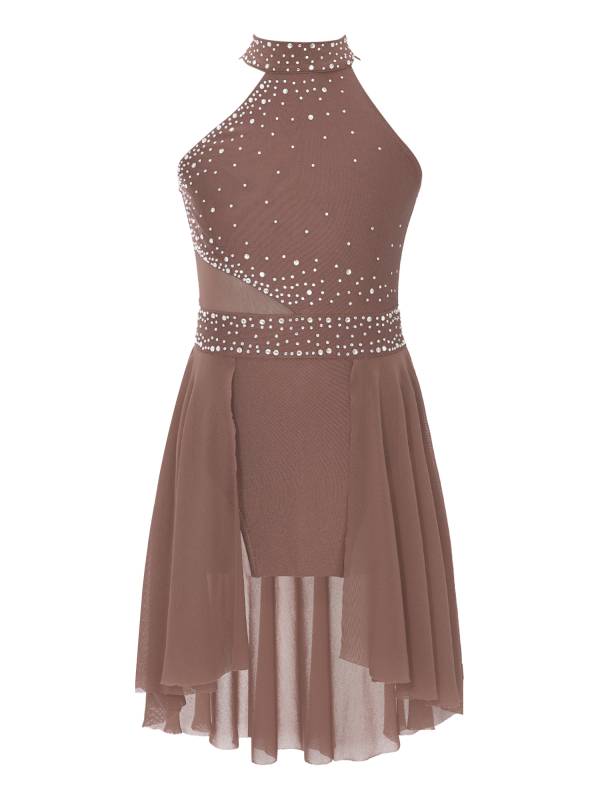 Kids Girls Sleeveless Glittery Rhinestones Lyrical Dance Leotard Dress thumb