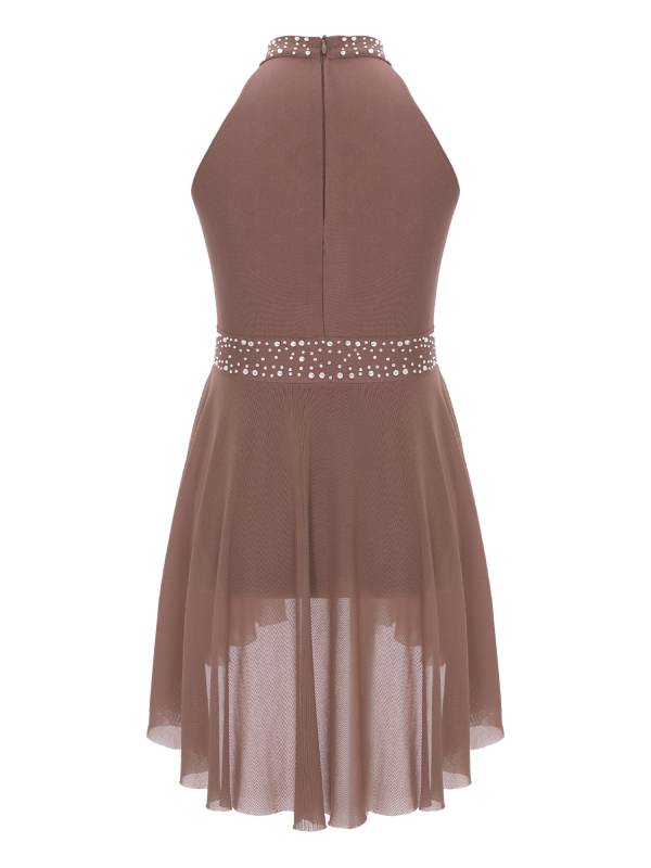 Kids Girls Sleeveless Glittery Rhinestones Lyrical Dance Leotard Dress thumb