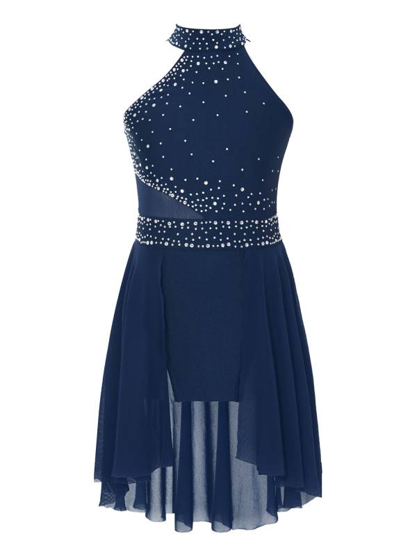 Kids Girls Sleeveless Glittery Rhinestones Lyrical Dance Leotard Dress thumb