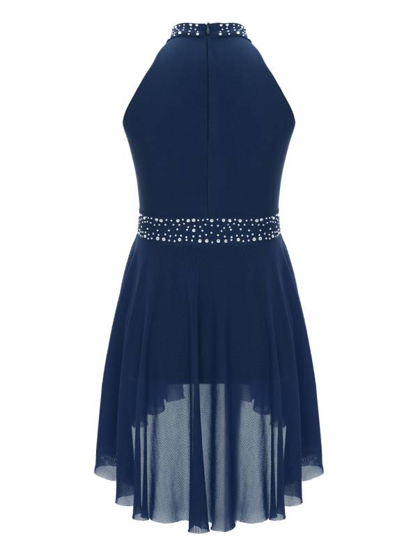 Kids Girls Sleeveless Glittery Rhinestones Lyrical Dance Leotard Dress thumb