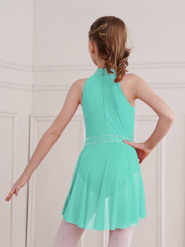 Kids Girls Sleeveless Glittery Rhinestones Lyrical Dance Leotard Dress thumb