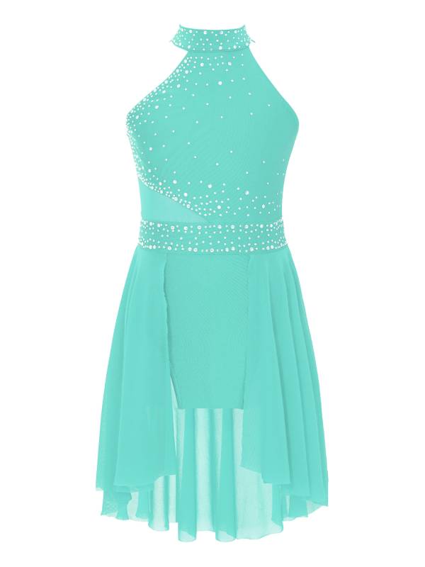 Kids Girls Sleeveless Glittery Rhinestones Lyrical Dance Leotard Dress thumb