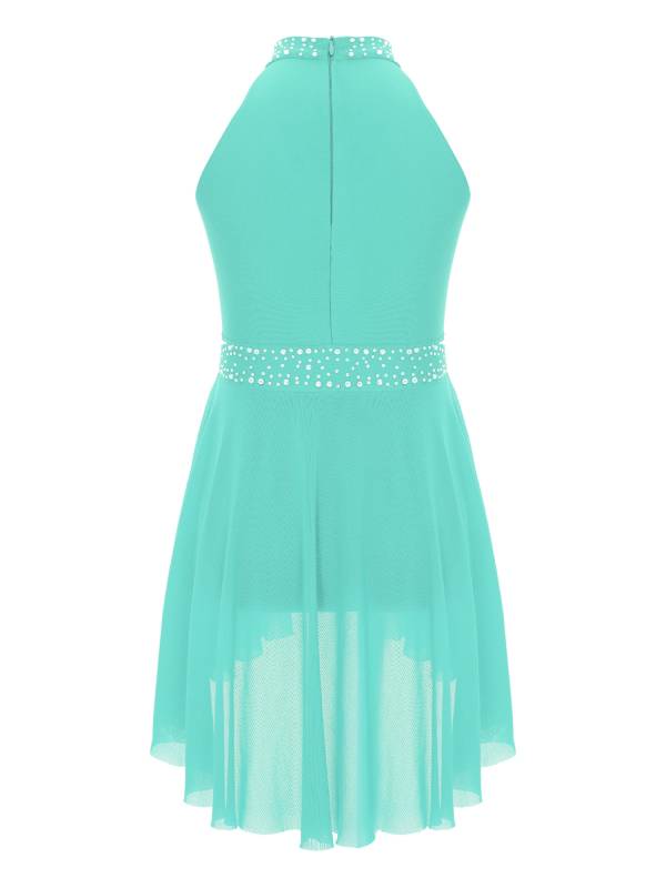 Kids Girls Sleeveless Glittery Rhinestones Lyrical Dance Leotard Dress thumb
