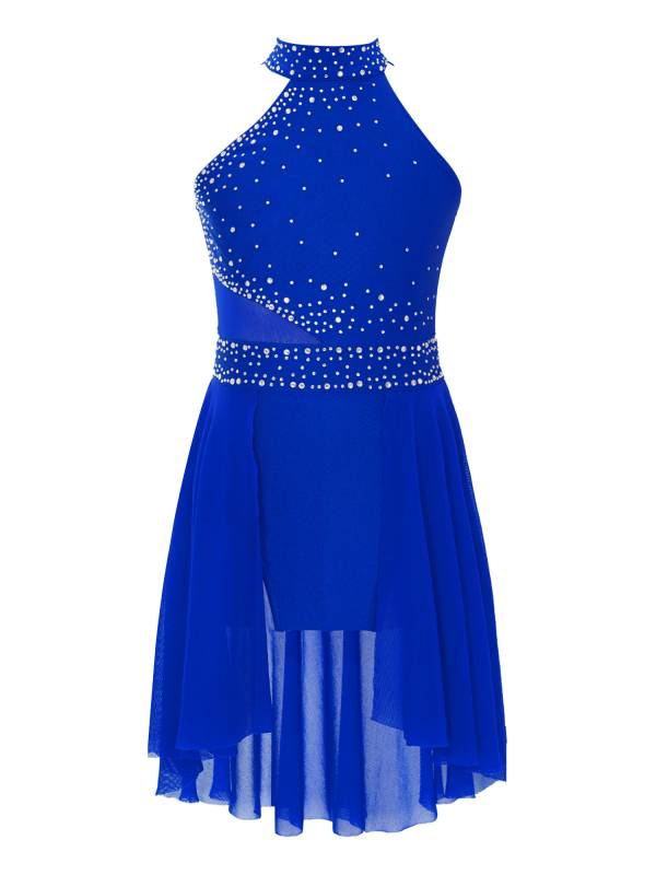 Kids Girls Sleeveless Glittery Rhinestones Lyrical Dance Leotard Dress thumb
