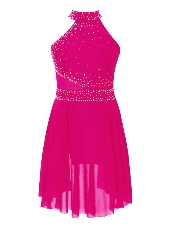 Kids Girls Sleeveless Glittery Rhinestones Lyrical Dance Leotard Dress thumb