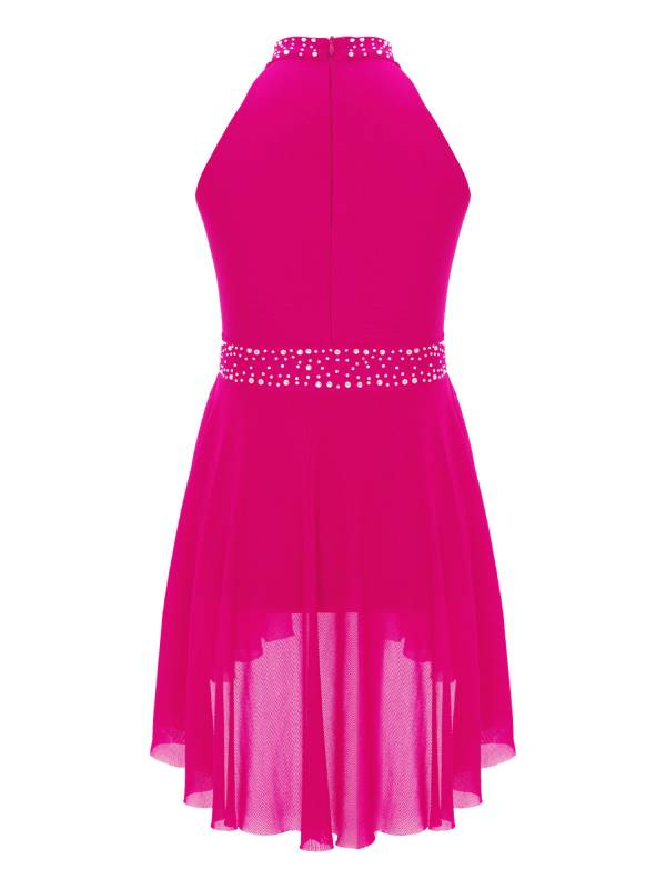 Kids Girls Sleeveless Glittery Rhinestones Lyrical Dance Leotard Dress thumb
