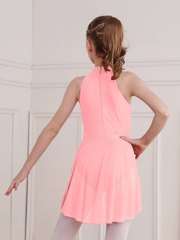 Kids Girls Sleeveless Glittery Rhinestones Lyrical Dance Leotard Dress thumb