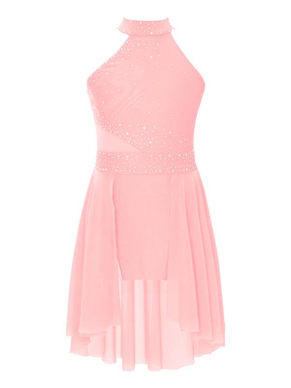 Kids Girls Sleeveless Glittery Rhinestones Lyrical Dance Leotard Dress thumb