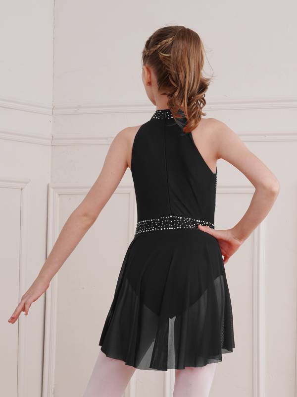 Kids Girls Sleeveless Glittery Rhinestones Lyrical Dance Leotard Dress thumb