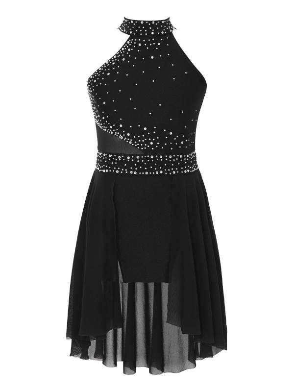Kids Girls Sleeveless Glittery Rhinestones Lyrical Dance Leotard Dress thumb