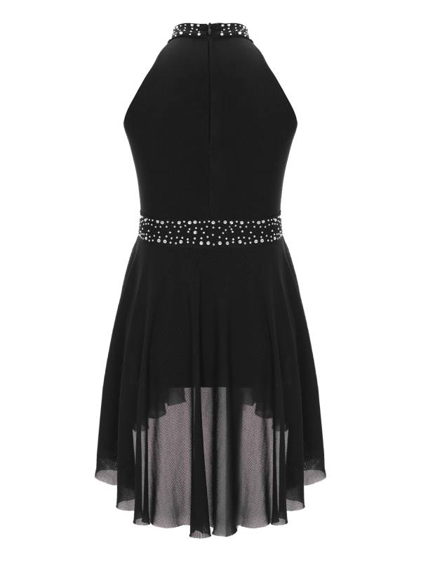 Kids Girls Sleeveless Glittery Rhinestones Lyrical Dance Leotard Dress thumb