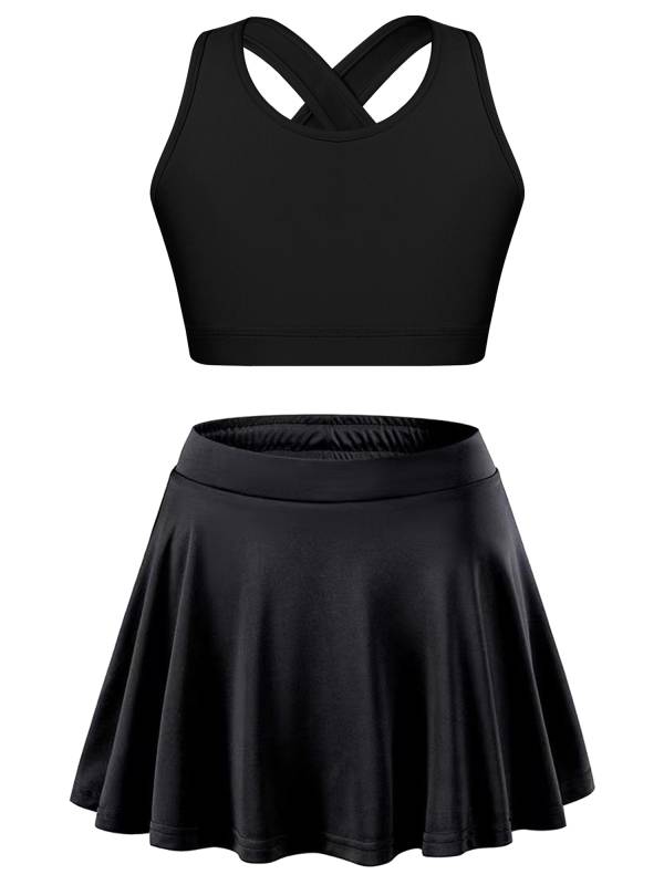 Kids Girls 2pcs Sleeveless Crop Top with Pleated Skort Skirt Tennis Set thumb