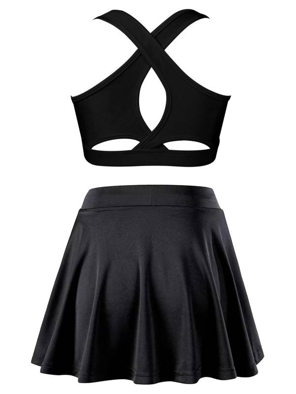 Kids Girls 2pcs Sleeveless Crop Top with Pleated Skort Skirt Tennis Set thumb