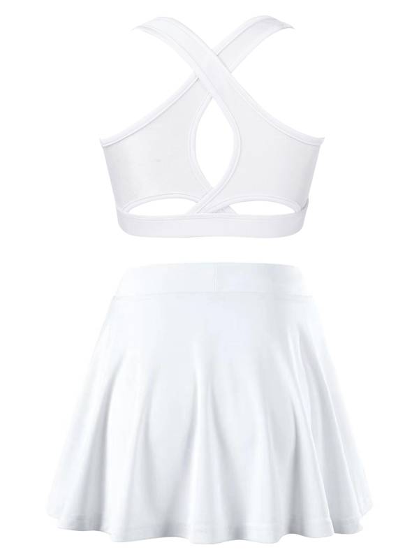 Kids Girls 2pcs Sleeveless Crop Top with Pleated Skort Skirt Tennis Set thumb