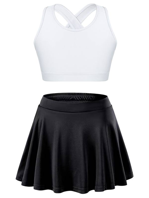 Kids Girls 2pcs Sleeveless Crop Top with Pleated Skort Skirt Tennis Set thumb