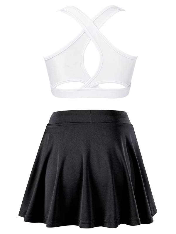 Kids Girls 2pcs Sleeveless Crop Top with Pleated Skort Skirt Tennis Set thumb