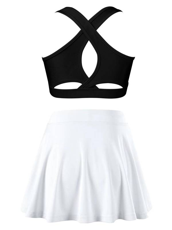 Kids Girls 2pcs Sleeveless Crop Top with Pleated Skort Skirt Tennis Set thumb