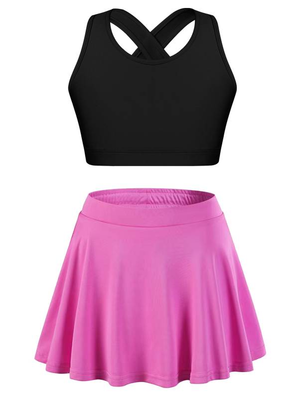 Kids Girls 2pcs Sleeveless Crop Top with Pleated Skort Skirt Tennis Set thumb
