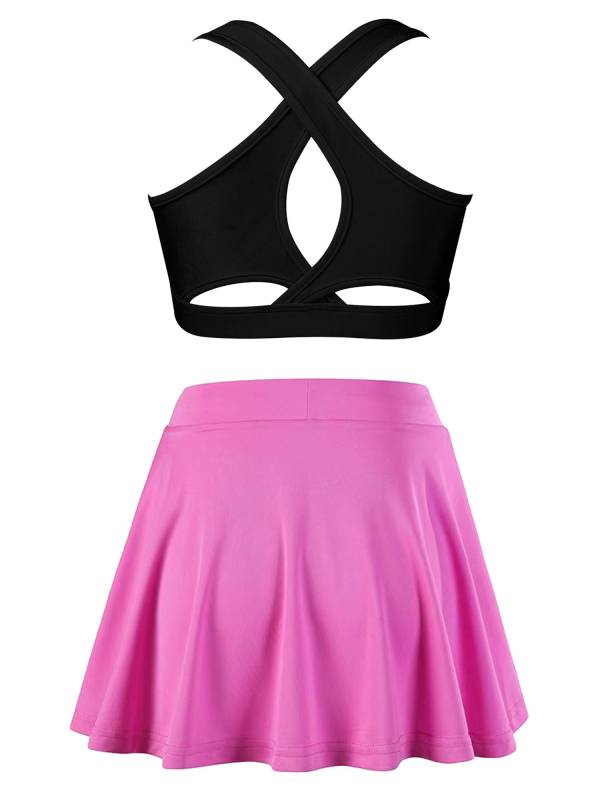 Kids Girls 2pcs Sleeveless Crop Top with Pleated Skort Skirt Tennis Set thumb